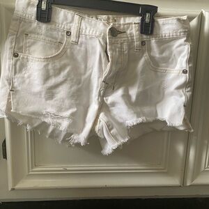 Free People White Distressed Jean Shorts Raw Hem